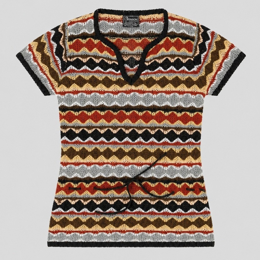 Vintage Bronson of California 70s Knit Top Multicolor Zigzag Chevron Tunic M